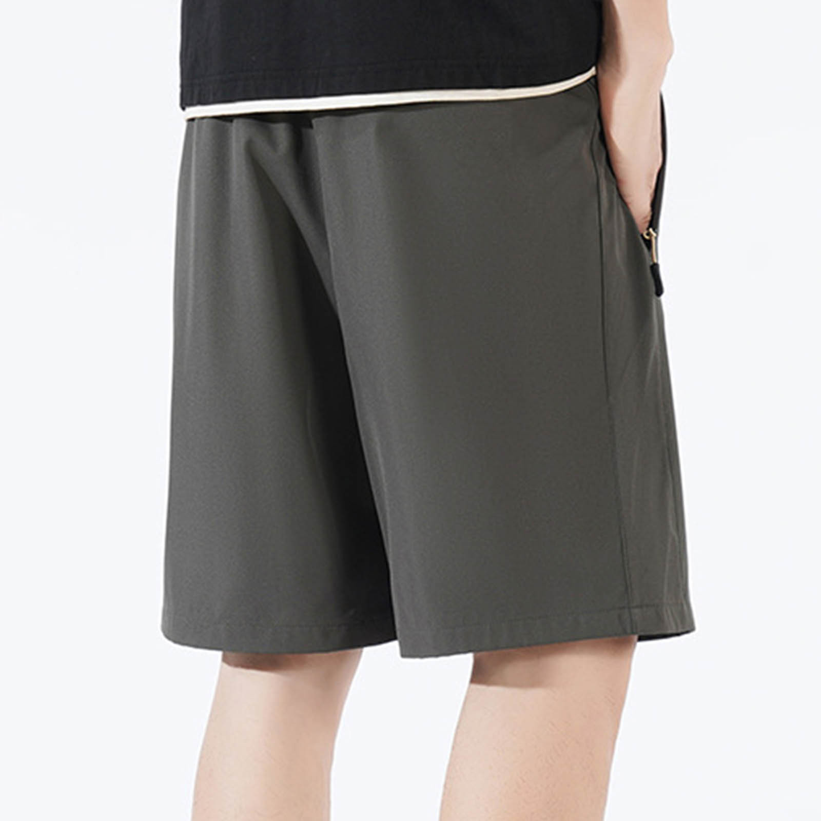 thumbnail image 4 of Pantalones cortos deportivos casuales para hombre, tejido de seda helada de secado rápido, bolsillos funcionales, cintura elástica, verano al aire libre, M-XXXXL, 4 of 7